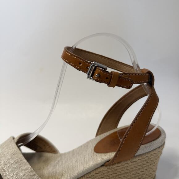 Coach Henley Beige Brown Ankle Strap Wedge Espadrille Sandals Womans 7 B Preppy - Picture 8 of 15